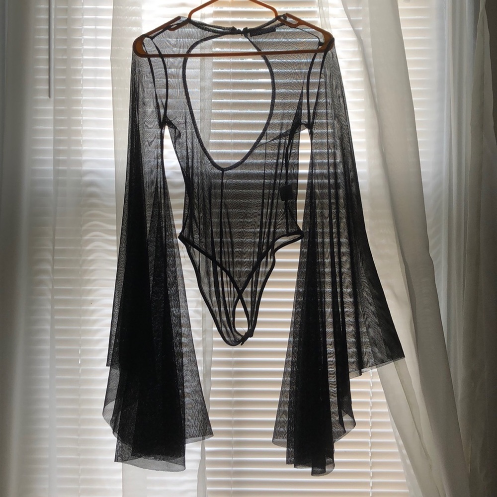 SHEIN Dramatic Sleeved Glitter Mesh Body Suit